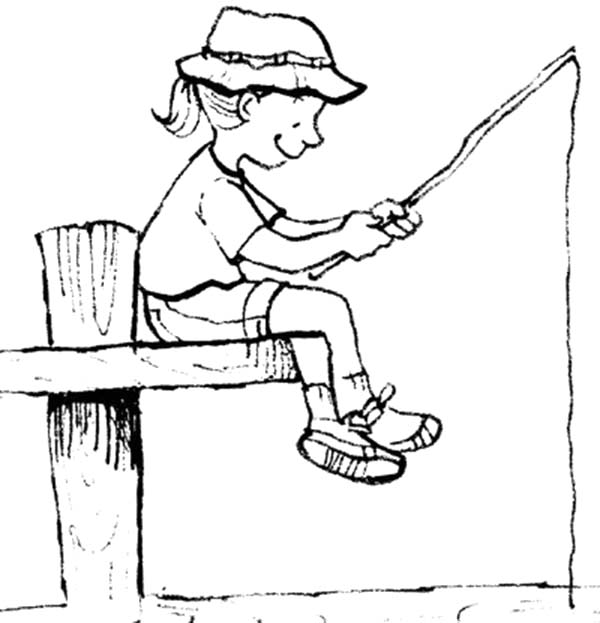 600x623 Little Girl Fishing With Palm Tree Pole Coloring Pages