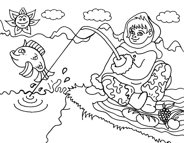 600x465 An Eskimo Girl From Alaska Going Fishing Coloring Page Color Luna