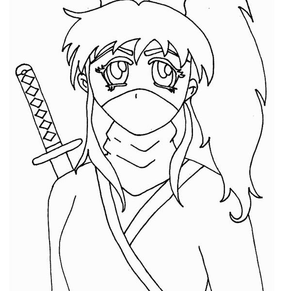 600x600 Girl Ninja Coloring Pages Long Haired Ninja Girl Coloring Page