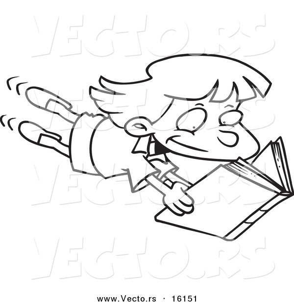 600x620 Vector Of A Cartoon Enthralled Girl Reading A Book