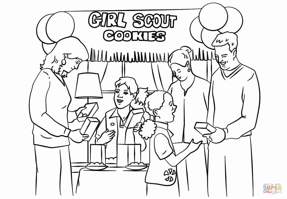 1186x824 Brownie Girl Scouts Selling Cookies Coloring Page Free Printable