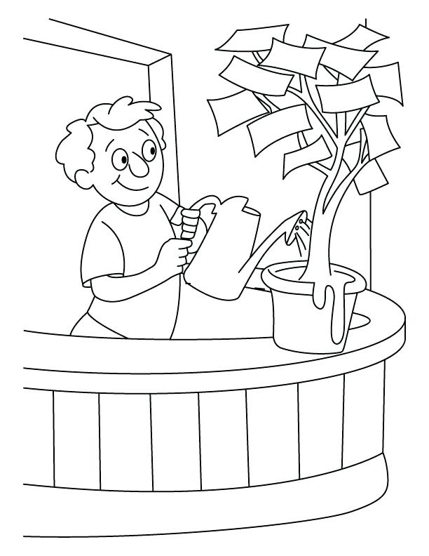 612x792 Money Coloring Pages A Boy Giving Water In The Money Plant