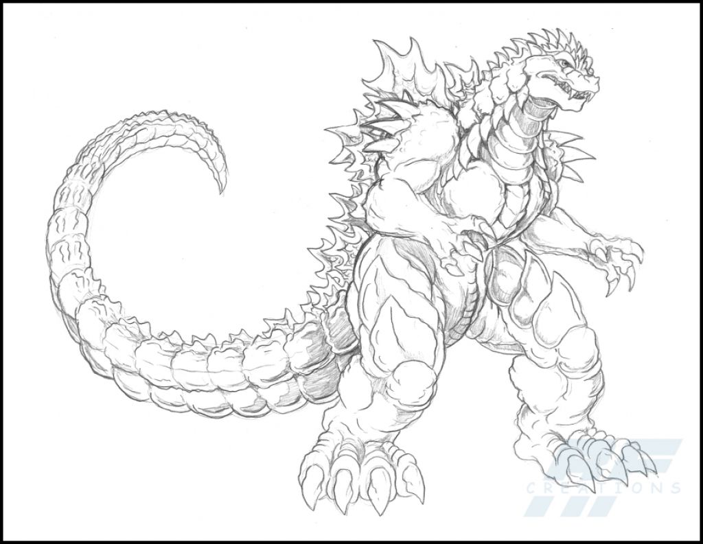 1024x793 A Detailed Sketch Of Almighty Godzilla Coloring Page Fantasy