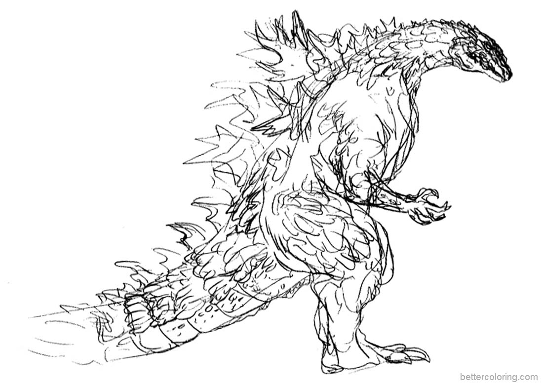 1100x780 Godzilla Coloring Pages Hand Drawing