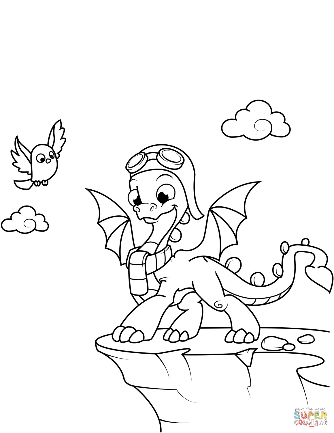 1159x1500 Cute Dragon Wearing Aviators Hat And Goggles Coloring Page