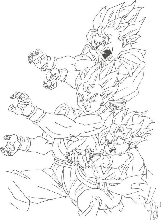 553x755 Goku And His Sons Unleashing Kamehameha In Dragon Ball Z Coloring