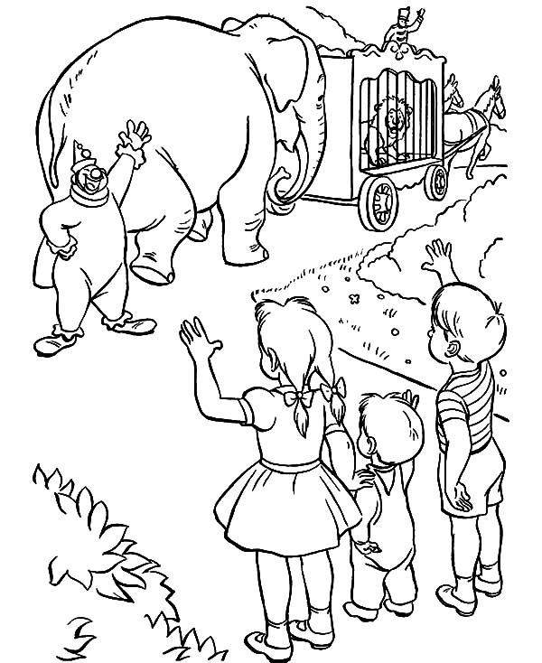 600x734 Kids Saying Goodbye To Circus Elephant Coloring Pages Best Place