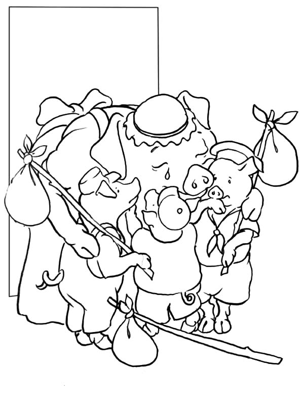 600x784 Three Little Pigs Saying Goodbye To Their Mother Coloring Pages