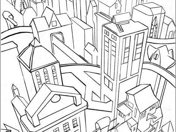 567x425 City Building Coloring Pages Gotham City Batman Coloring Pages