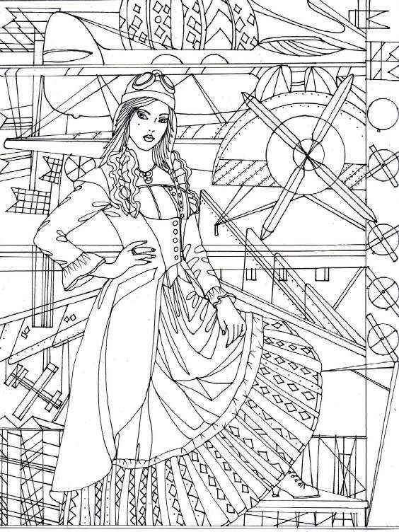 564x752 Adult Coloring Pages Steampunk Gothic Rockabilly Fantasy Printable