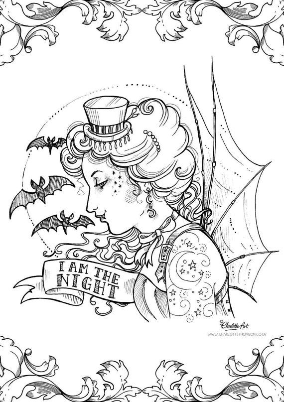 570x807 Adult Colouring Page Steampunk Gothic Victorian Vampire Halloween