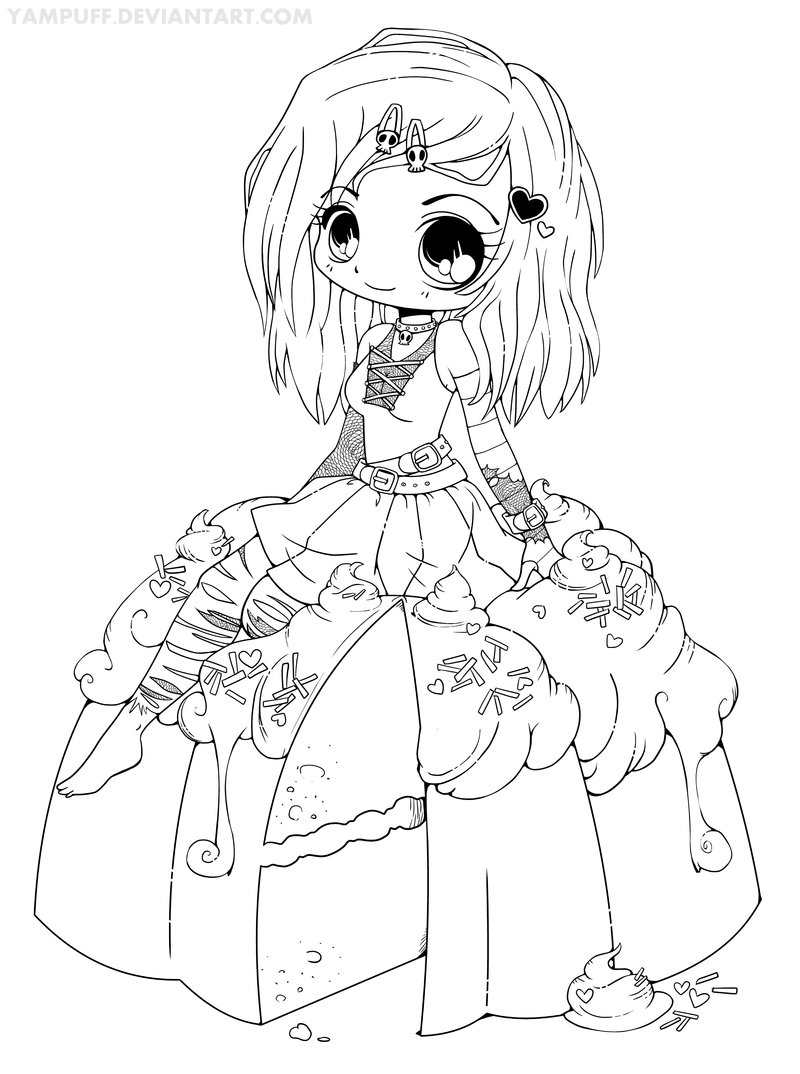 800x1074 Goth Chibi On A Cake Lineart