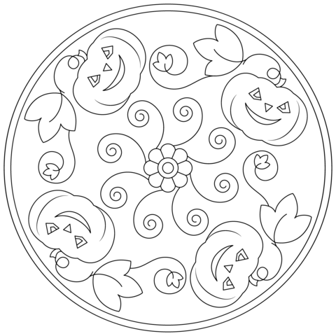 480x480 Pumpkin Mandala Coloring Page