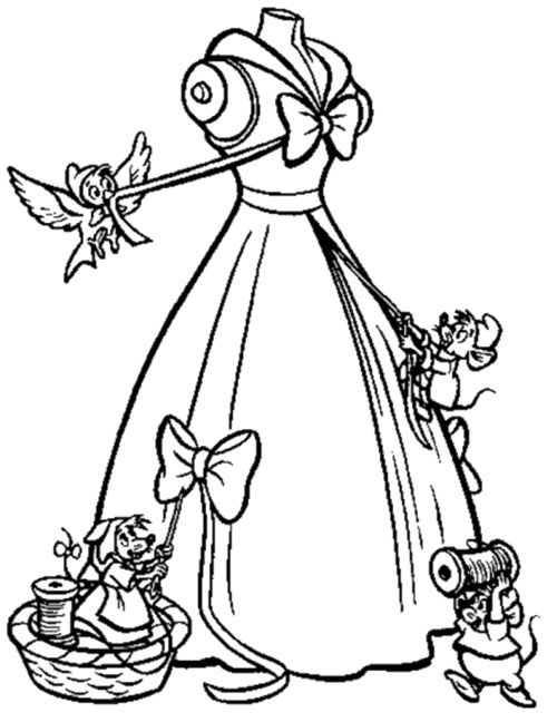 500x648 The Mice Help Cinderella To Make Her Gown Coloring Page