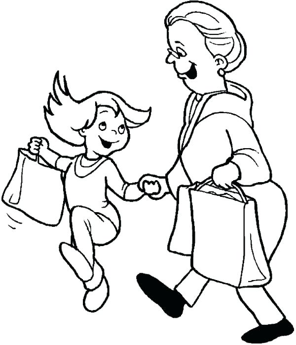 600x701 Grandma Coloring Pages Family Shopping With Grandma Coloring Page