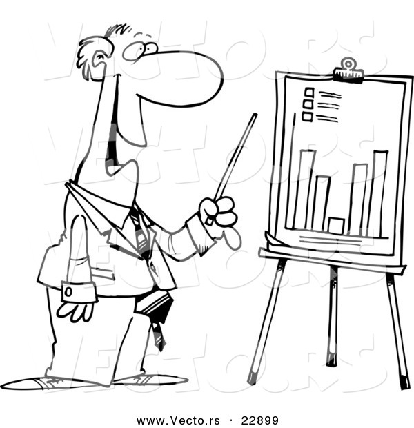 600x620 Vector Of A Cartoon Businessman Discussing A Bar Graph