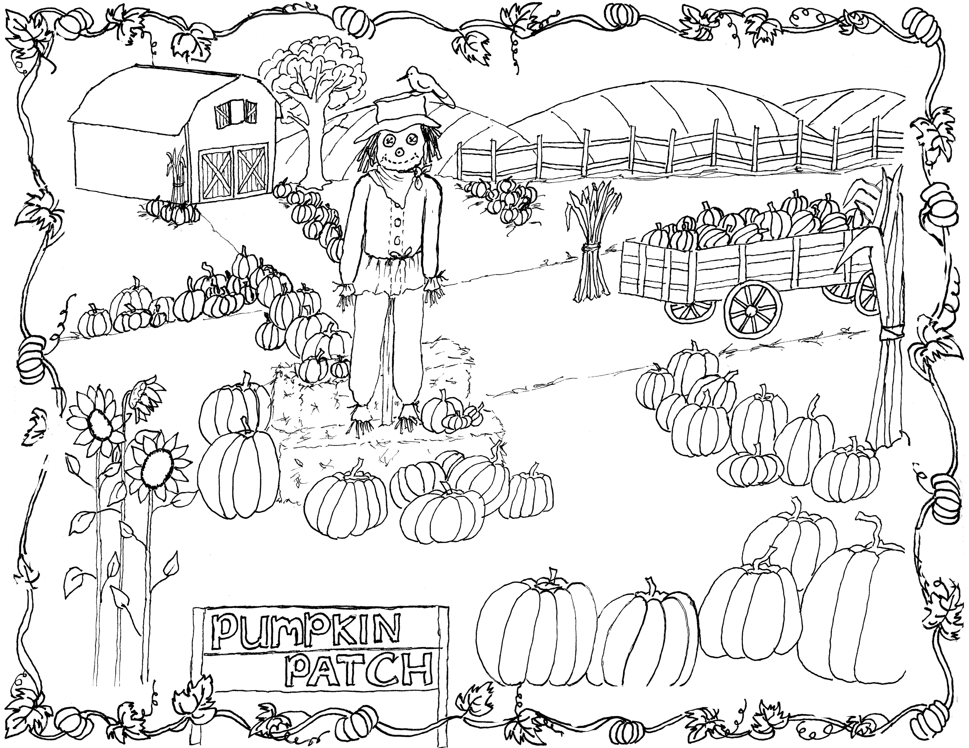 3300x2550 Pumpkin Patch Coloring Page Printable!