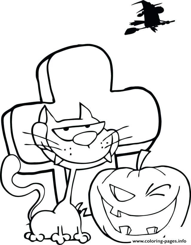 640x822 Tombstone Coloring Page Black Cat And Pumpkin Winking In Front