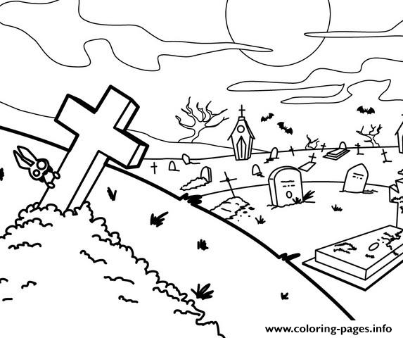 573x480 Scary Graveyard Halloween Coloring Pages Printable