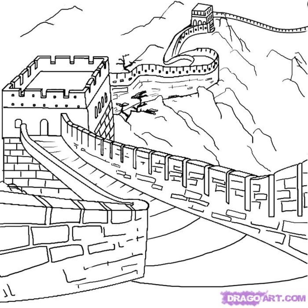 1024x1024 Great Wall Of China Coloring Page Az Pages Amazing Designs