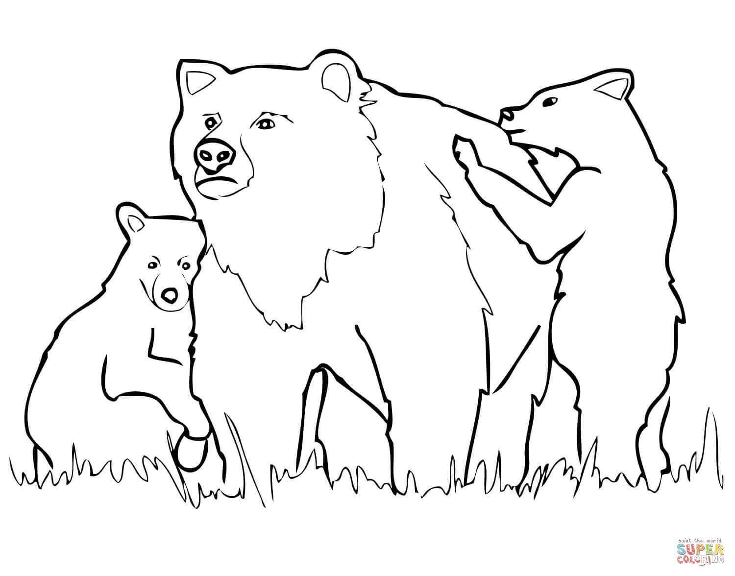 1500x1176 Marvelous Grizzly Bear Mother And Cubs Coloring Page Printable