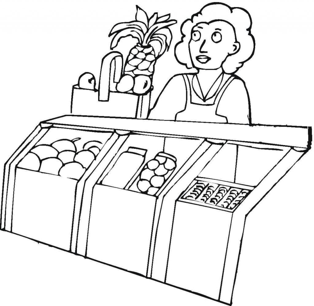 1024x997 Seller In The Grocery Shop Food Coloring Page