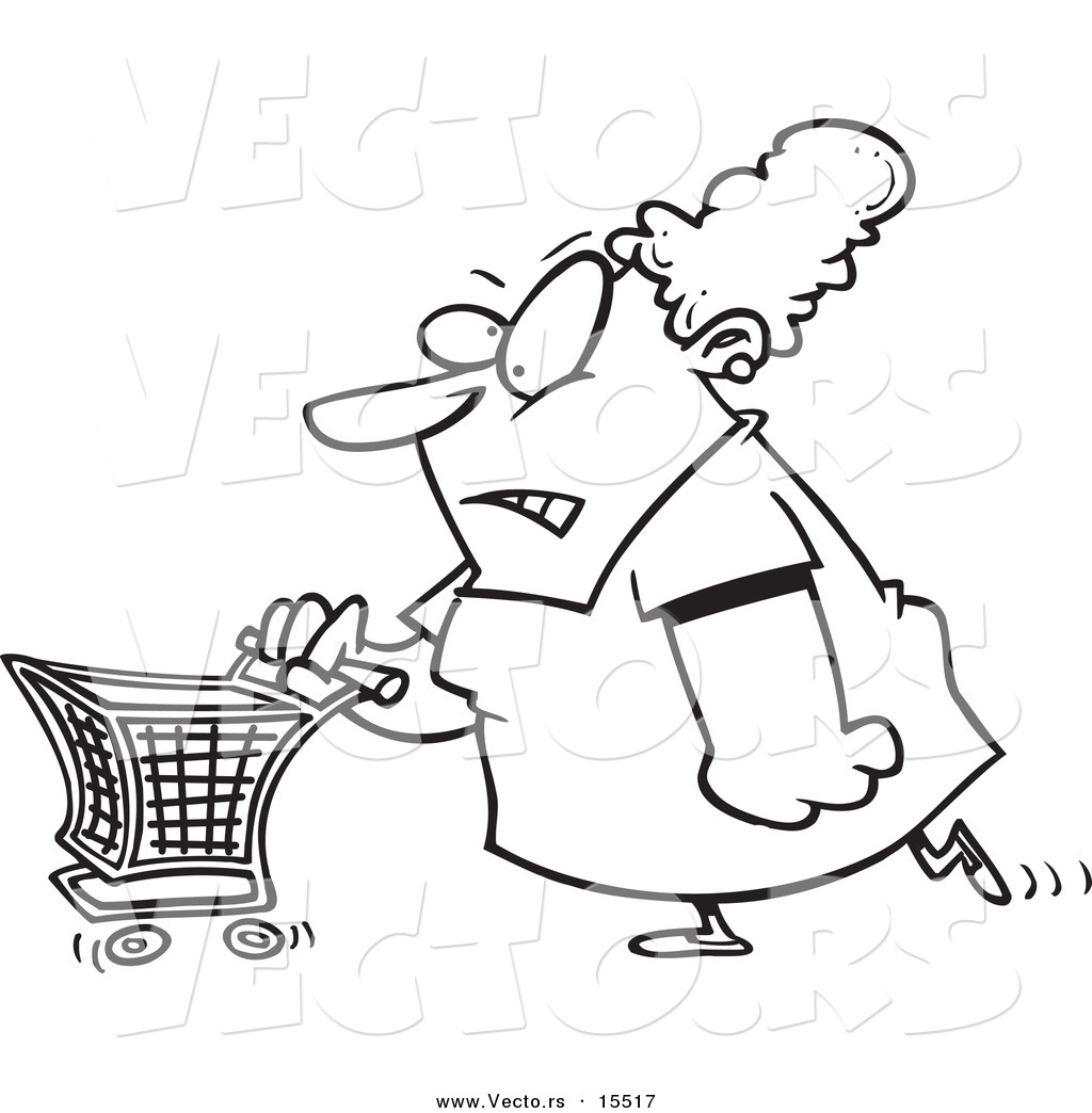 1024x1044 Vector Of A Cartoon Grumpy Woman Grocery Shopping