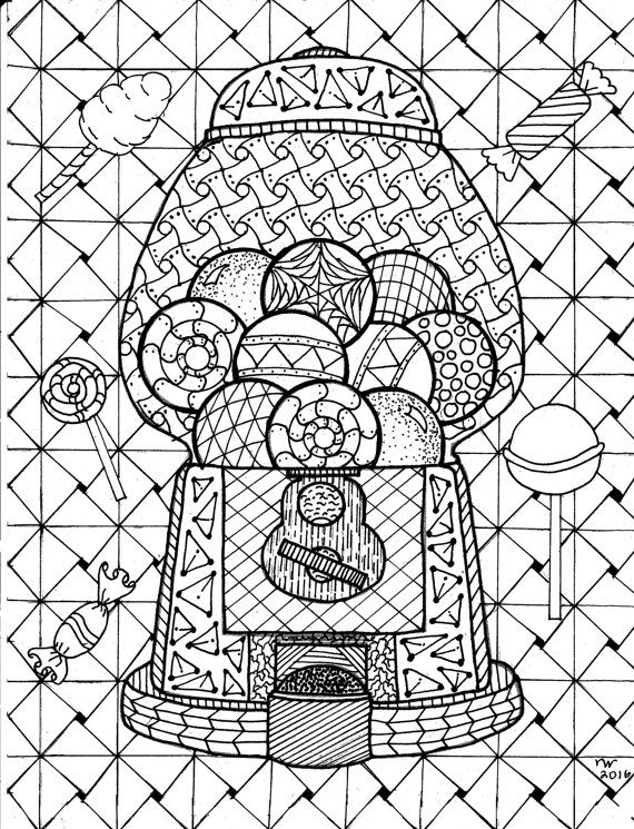 570x745 Gumball Machine Zentangle Coloring Page