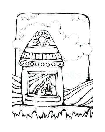 360x450 Coloring Book With Kids Coloring Page Building House Stock