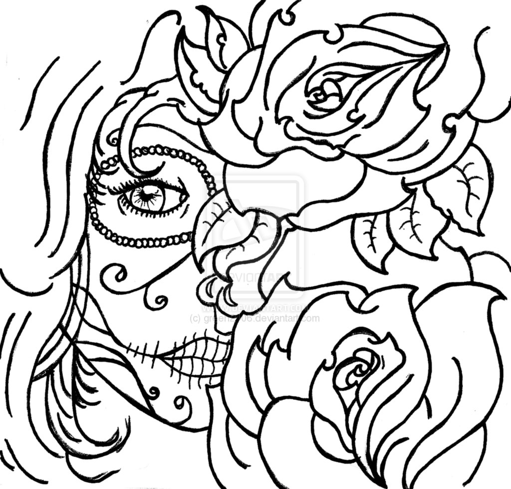 1024x981 Coloring Pages Tattoo Designs Page Skull Sugar Mexican Candy Gypsy