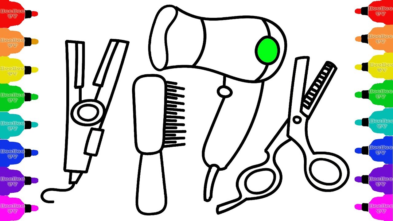 1280x720 How To Draw Accessories For Hair, Coloring Pages Set Barber