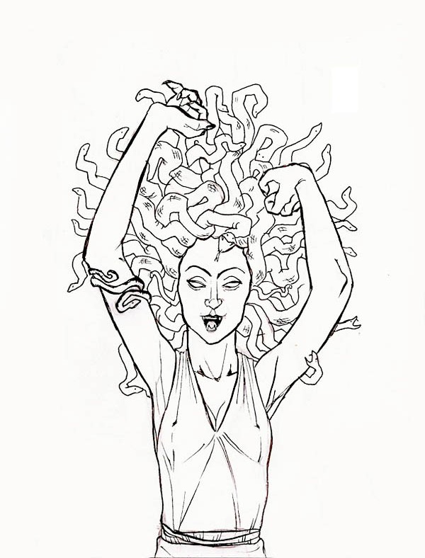 600x788 Medusa The Gorgon Pulled Her Snake Hair Coloring Page