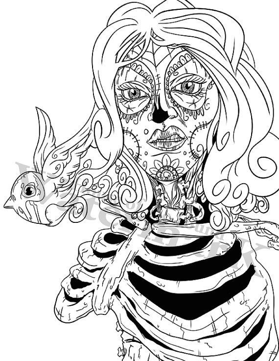 570x737 Halloween Coloring Pages Sugar Skull Skeleton