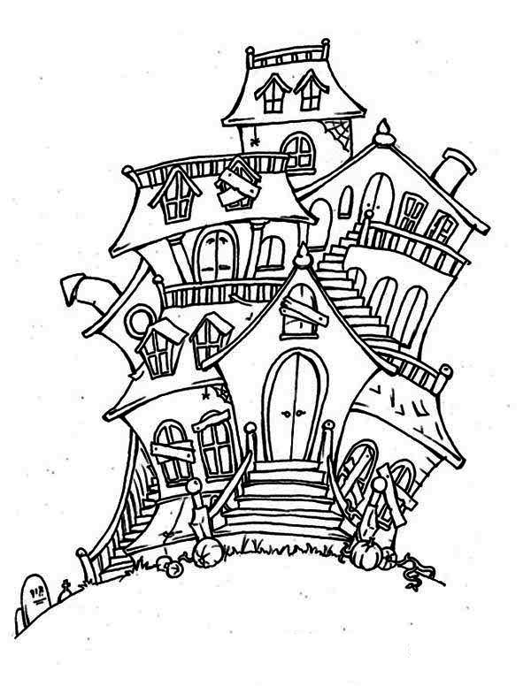 600x776 Haunted House, Bad Spirit In Haunted House Coloring Page