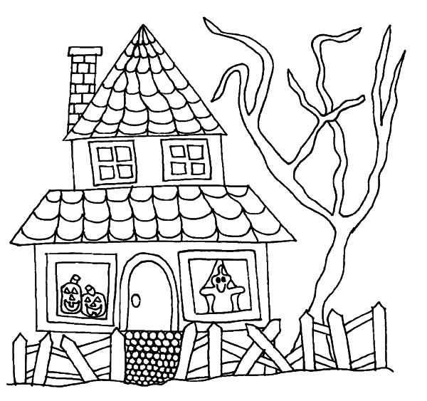 600x563 Halloween Haunted House Coloring Pages Halloween Haunted House