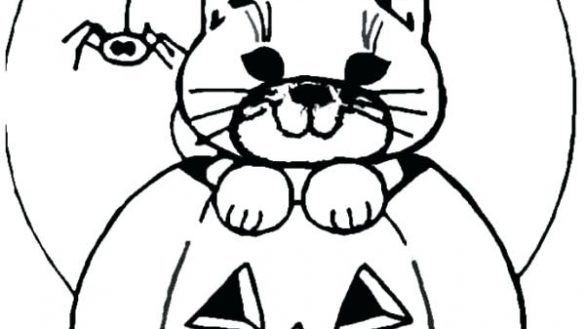 585x329 Weird Jack O Lantern Coloring Sheets Halloween Pages With Cat