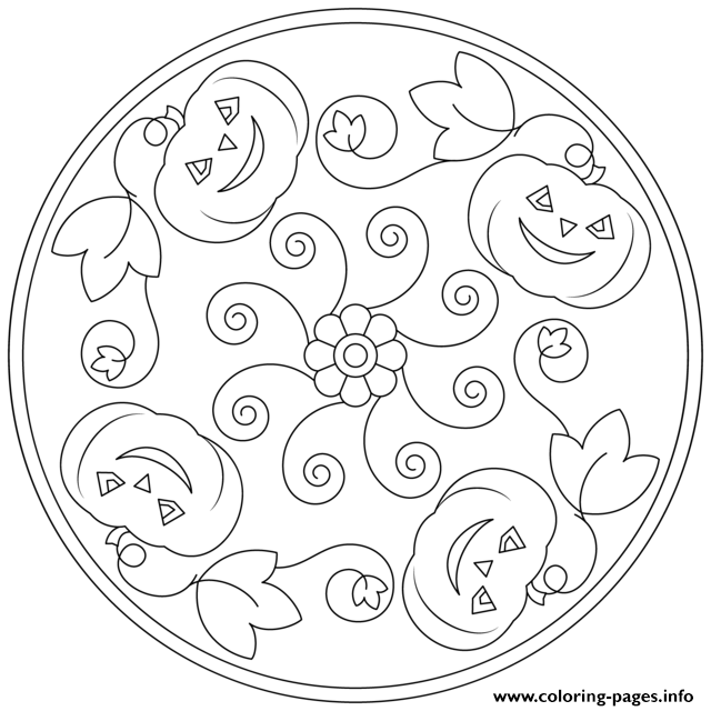 640x640 Halloween Mandala Pumpkins Flowers Coloring Pages Printable