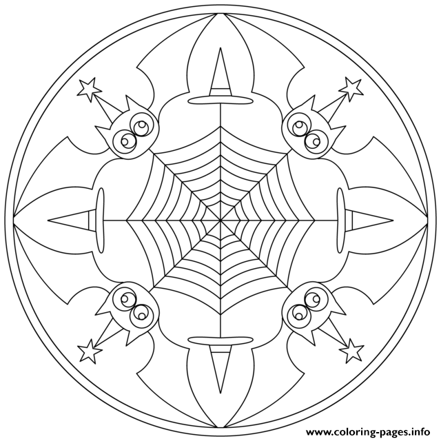 640x640 Halloween Mandala With Bats Coloring Pages Printable