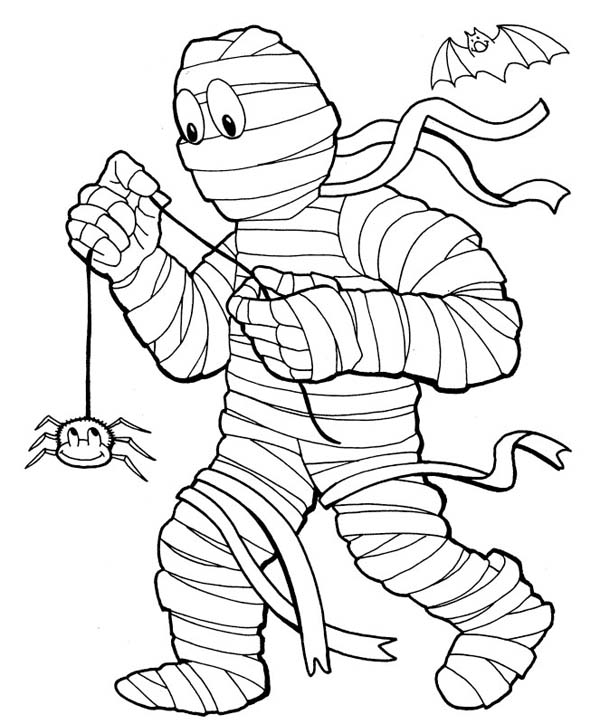 600x724 Mummy Plays Spider As A Yoyo Funny Coloring Page