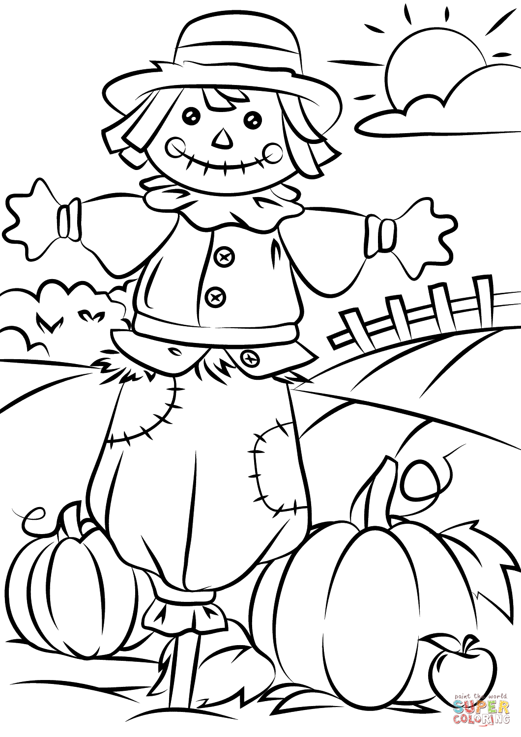 1060x1500 Halloween Scene Coloring Pages Autumn Scene With Scarecrow