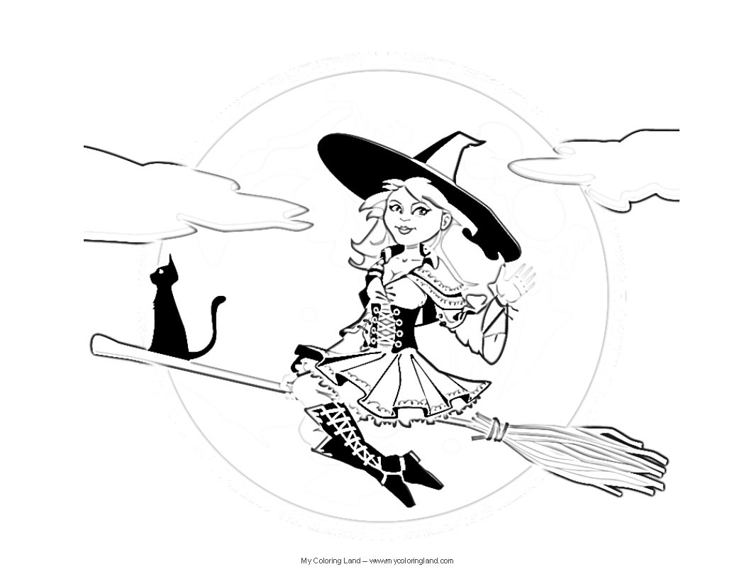 1056x816 Witch Kitty Coloring Page