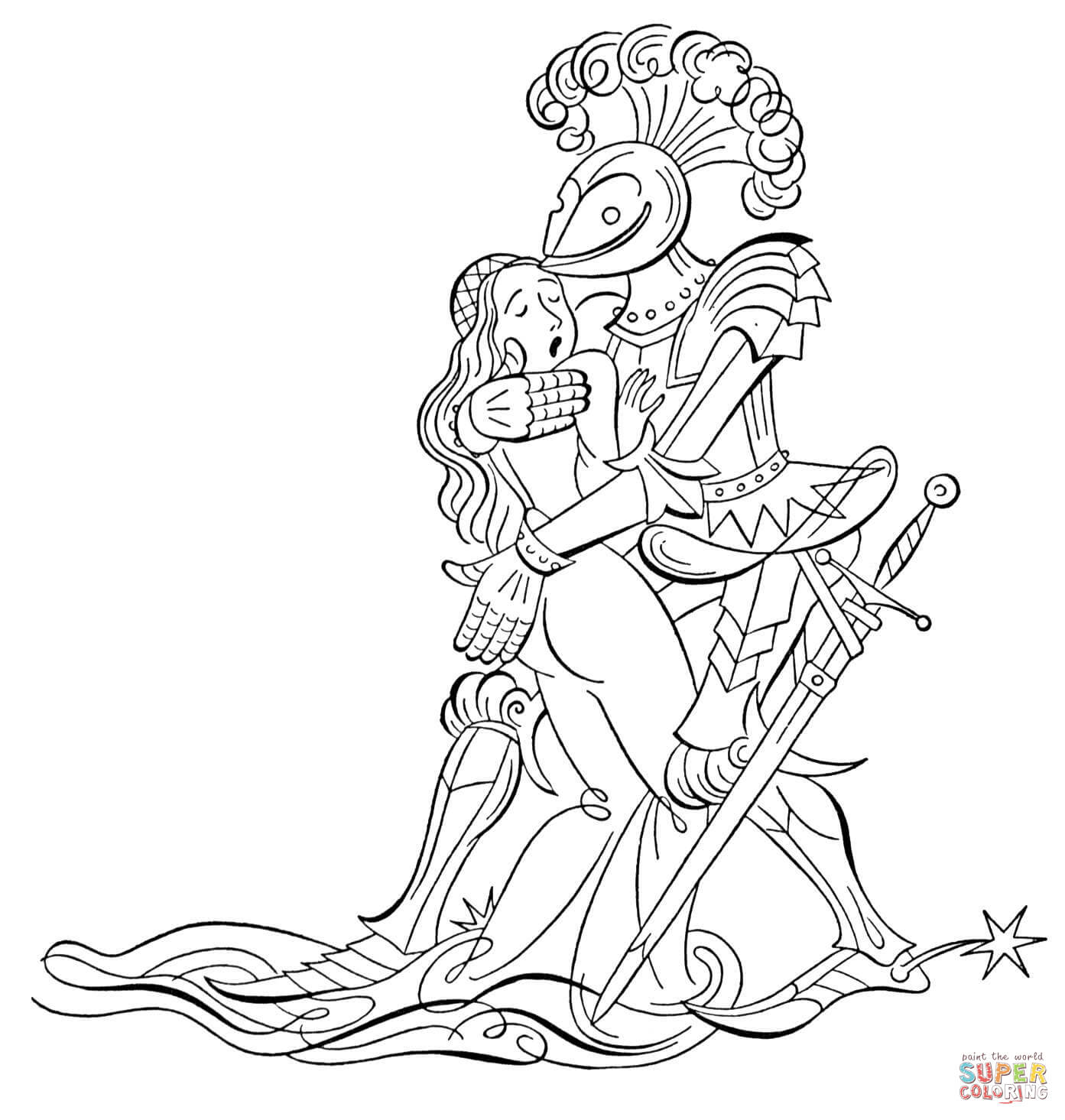 1393x1465 Excellent Knight Is In Love Coloring Page