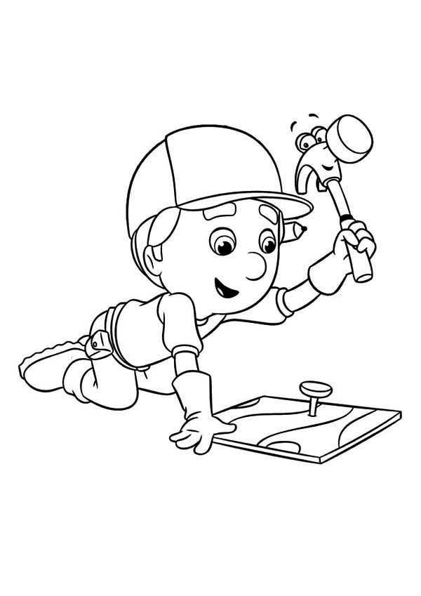 600x849 Handy Manny Using Pat The Hammer Coloring Page