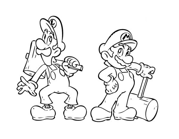 600x464 Super Mario Brothers Holding Wooden Hammer Coloring Page Color Luna