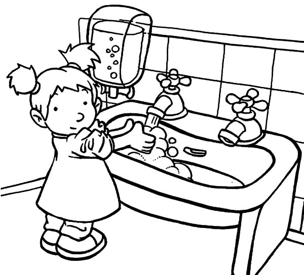 600x544 Fancy Design Hand Washing Coloring Pages For Printable Kids