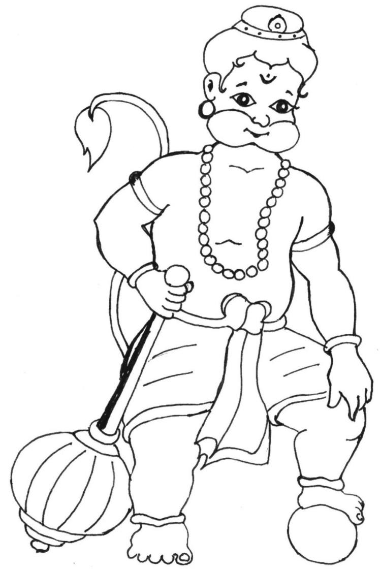 748x1122 Bal Hanuman Coloring Printable Page For Kids