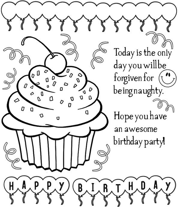 600x689 Happy Birthday Cards Coloring Pages Happy Birthday Card