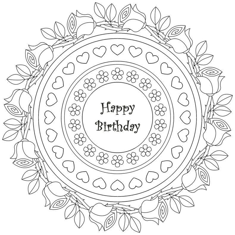 790x790 Adult Coloring Page Happy Birthday Mandala Happy Birthday