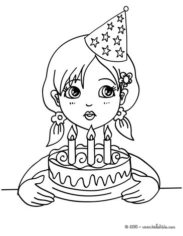 365x470 Girl With A Birthday Cake Coloring Pages