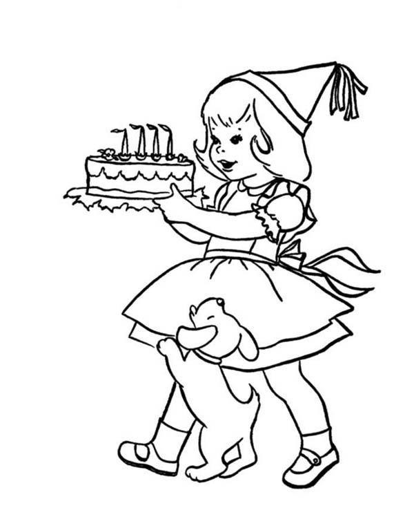 600x735 A Little Girl Holding A Happy Birthday Cake Coloring Page Color Luna